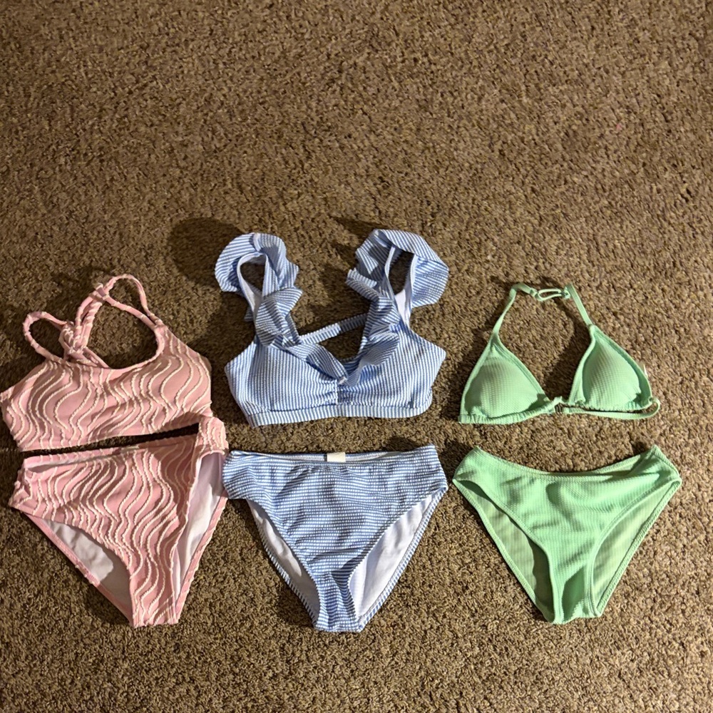 SHEIN Pink, Light Blue & Mint Ribbed Bikini Set Trio!!! Great deal!!! Sizes XXS!
